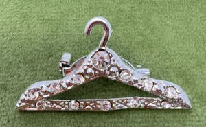 Rhinestone Clothes Hanger Brooch Pin Silver Tone 1.25in Vintage Style thumbnail 1
