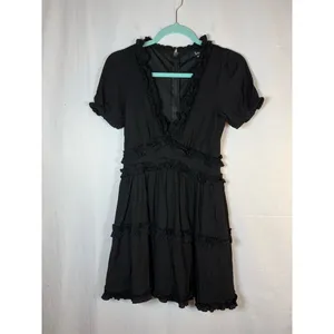 Trixxi Dress Womens Size S Black V-Neck Tiered Mini Puff Sleeve Ruffle thumbnail 3