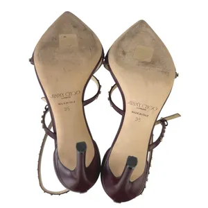 Jimmy Choo Tiff Burgundy Leather Studded Ankle Strap Stiletto Heels Sandals 5 thumbnail 3