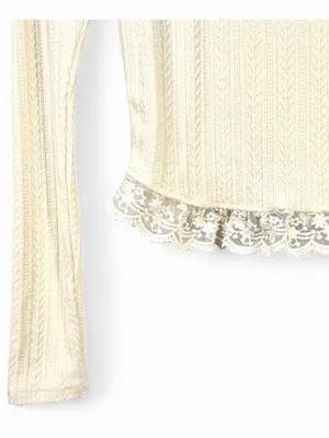 LULUS Women’s Coquette Appeal Cream Pointelle Lace Long Sleeve Top Size Medium thumbnail 5