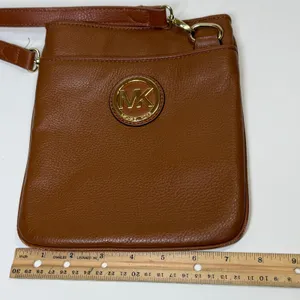Michael‎ Kors Fulton Crossbody Bag Brown Pebbled Leather Gold Logo Bag Designer thumbnail 10