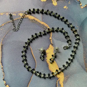 Sparkly Black Crystal‎ Rhinestone Necklace & Earrings Set Matching Event Demure thumbnail 3