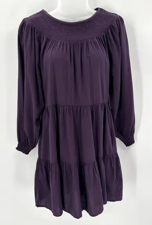 Old Navy Dress Womens XS Purple Tiered Smocked Yoke Mini Long Sleeve Peasant NWT thumbnail 1