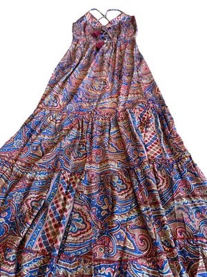 Paani Paisley Print Maxi Dress Halter Tiered Boho Sundress Tie Small Women's NWT thumbnail 10