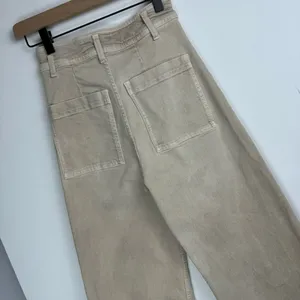 Zara Marine Straight Wide Leg Jeans Sz 0 Tan Beige High Rise Stretch thumbnail 12