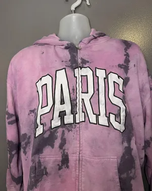 Garage Hoodie Sweatshirt Womens Medium Pink Paris Tie Dye Full Zip Fleece thumbnail 1