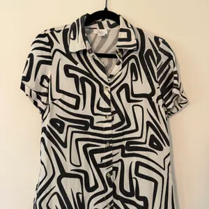 Japna Cotton Flax Linen‎ Blend Geometric Artsy Button Front Shirt Dress Size Med thumbnail 3