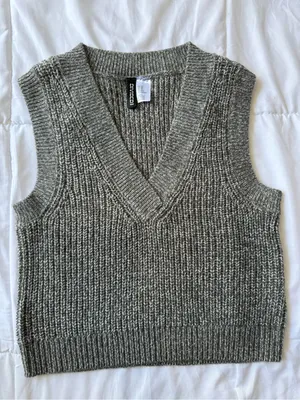 H&M Gray Knit V-Neck Sweater Vest thumbnail 1