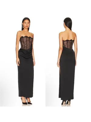 NBD Nalani Łące Corset Bustier Draped Black Maxi Gown Dress thumbnail 2