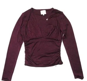 NWT Reformation Ines Knit Top in Wine V-neck Long Sleeve Ruched Blouse M thumbnail 1