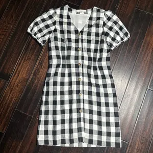 Checkered casual dress v-neck button down work retro coastal business casual thumbnail 1