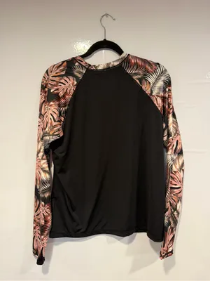 Hurley‎ Black Rash Guard with Pink Tropical Sleeves thumbnail 3