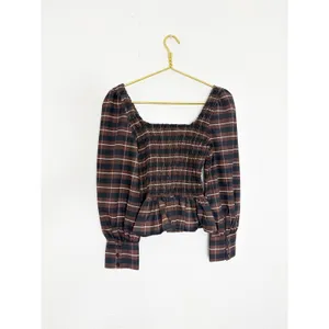 Peppermayo Joyce Long Sleeve Cotton Shirred Top Size 6 Chocolate Check Smocked thumbnail 12