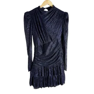 Sabina Musayev Brenda Navy Blue Metallic Long Sleeve Mock Neck Mini Dress Small thumbnail 5