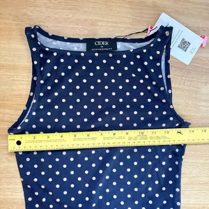 NWT Cider Blue White Boat Neck Polka Dot Top & Ruffle Hem Mid Rise Skirt Set XS thumbnail 8