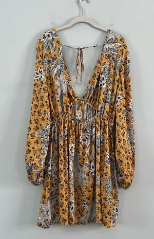 Free People NWT Soli Golden Hour Combo Yellow V-Neck Long Sleeve Mini Dress thumbnail 6