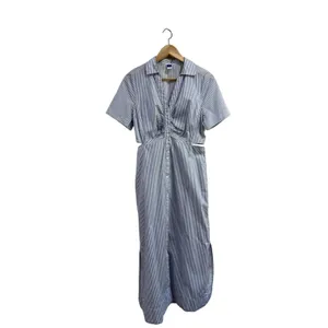 Old Navy Blue White Striped Cut Out Midi Shirt Dress Preppy 100% Cotton S thumbnail 2