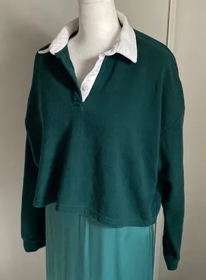 Forever 21 Preppy 80s Inspired Crop Contrast Pullover Polo Rugby Sweatshirt thumbnail 1