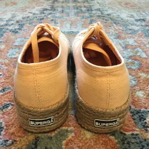 SUPERGA Orange Apricot Peach Linen Platform Rafia Sneakers Shoes EU 38 or US 7.5 thumbnail 6