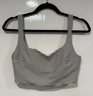 Striped Black and White Aerie scoop neck swim Top thumbnail 1