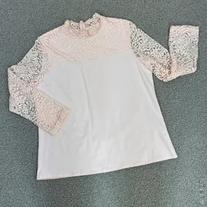 Bedford Fair Lace Sleeve Mock Neck‎ Shirt Pink Large Tee Coquette Victorian Soft thumbnail 13