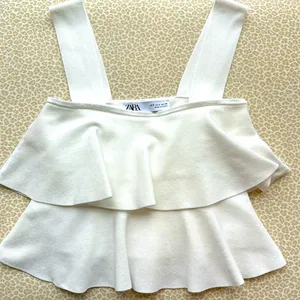 Zara White Tiered Square Neck Cropped Sweater Top thumbnail 2