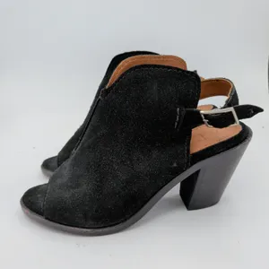 Frye Courtney‎ Black Suede Slingback Peep Toe Block Heel Booties Womens 7.5 B thumbnail 2