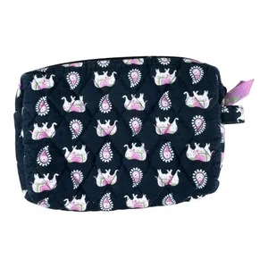 Vera Bradley Set of 2 Elephant Paisley Quilted Cosmetic Bags Black Pink Retired thumbnail 6