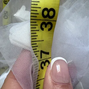 White 3D Floral Applique Tulle Bridal Veil Fingertip Length Single Tier Comb thumbnail 5