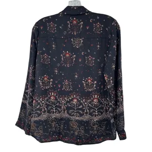 Rebecca Taylor Black Fleur Silk Button Down Shirt Size XS Floral Print thumbnail 6