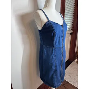 Derek Heart Blue Denim Zip Front Mini Dress Women Large Sweetheart Neckline thumbnail 2