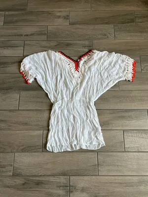 Cupshe White Swim Coverup with Red and navy Trim thumbnail 4