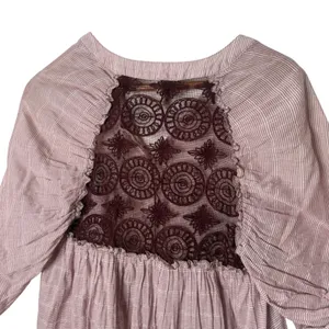 Free People Crochet Lace Back Top Pintuck Pleat Tunic Womens S Burgundy BOHO thumbnail 9