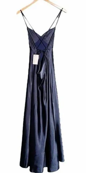 Lulus Dress One Last Glance Satin Backless Slip Dress Navy Blue Size Medium thumbnail 5