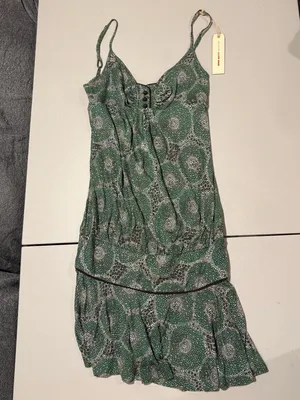Vintage Y2K Miss Sixty Drop Waist Silk Blend Mini Dress NWOT Green Fairycore L thumbnail 2