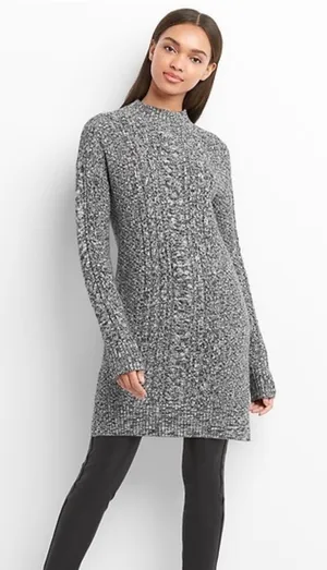 GAP Women's‎ Mockneck Cable-Knit Cotton Sweater Dress Charcoal Cozy Casual thumbnail 1