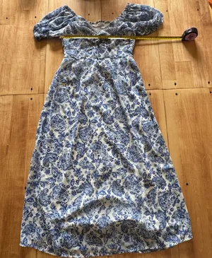 Sincerely‎ Jules Blue White Floral Paisley Puff Sleeve Smocked Midi Dress Large thumbnail 1