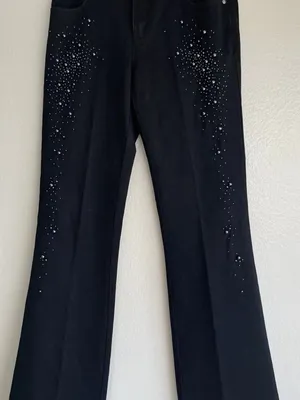 Cache Embellished Flare Jeans Size 4 Y2K Faux Pearl Beaded Black Denim Pants thumbnail 9