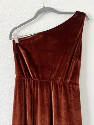 Baltic Born Tatiana Rust Brown Velvet Formal Bridesmaid One Shoulder Maxi Dress thumbnail 4