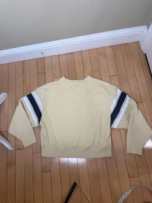 WILD FABLE Pale Yellow Striped Cropped Oversized Sweatshirt Size XXS thumbnail 6