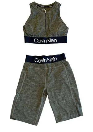 Calvin Klein Performance 2Pc Bike Short Set Olive Green Activewear Women's Small thumbnail 1