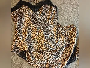 Vintage Leopard Satin Lace Trim Cami & Short Set - Y2k Pajamas Black/Leopard thumbnail 6