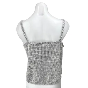 Ann Taylor LOFT Gray Sleeveless Knit Cami Camisole Bubble Hem Crop Tank Top Sz L thumbnail 2