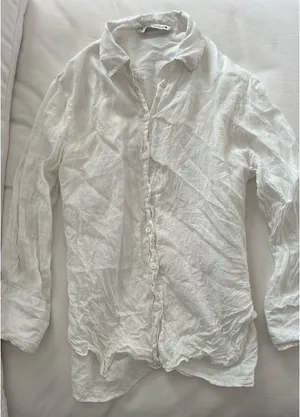 ZARA White Linen Button Women’s Down Shirt thumbnail 1