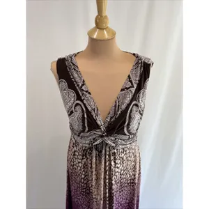 Soma Sleeveless Maxi Dress V Neck Brown‎ Purple Paisley Boho Resort Moody thumbnail 2