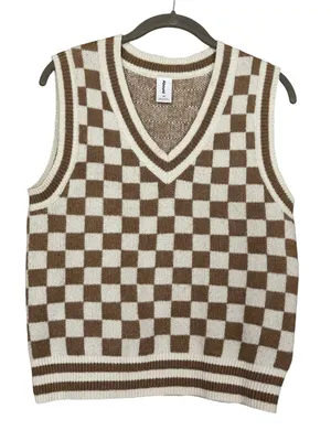 ABOUND Checkered V-Neck Sweater Vest XS 18” + p2p Tan Neutral EUC thumbnail 2