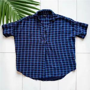 Madewell XS Blue Plaid Short Sleeve Popover Shirt 100% Cotton thumbnail 8