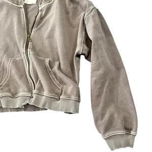 American‎ Eagle Cropped Zip Up Hoodie Sweatshirt Womens Small Brown Mineral Wash thumbnail 7