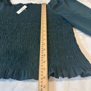 MADEWELL Womens Size-XL Lucie Bubble‎ Sleeve Smocked Top Dark Green $88 thumbnail 5