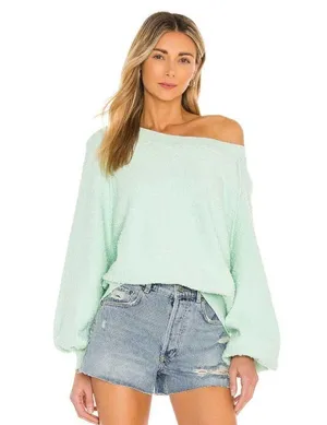 FREE PEOPLE Found My Friend Bouclé Pullover in Misty Jade Size Small thumbnail 2